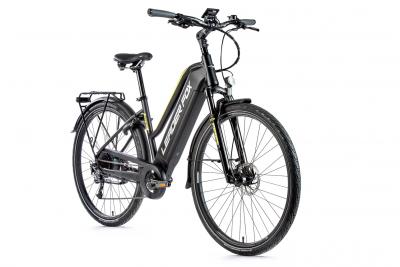 Elektrobicykle - Bicykel s elektropohonom Leader Fox SANDY dámsky 28" 2021, 36V/15 Ah/ 540Wh | 18 " ČIERNA MATNÁ / ŽLTÁ